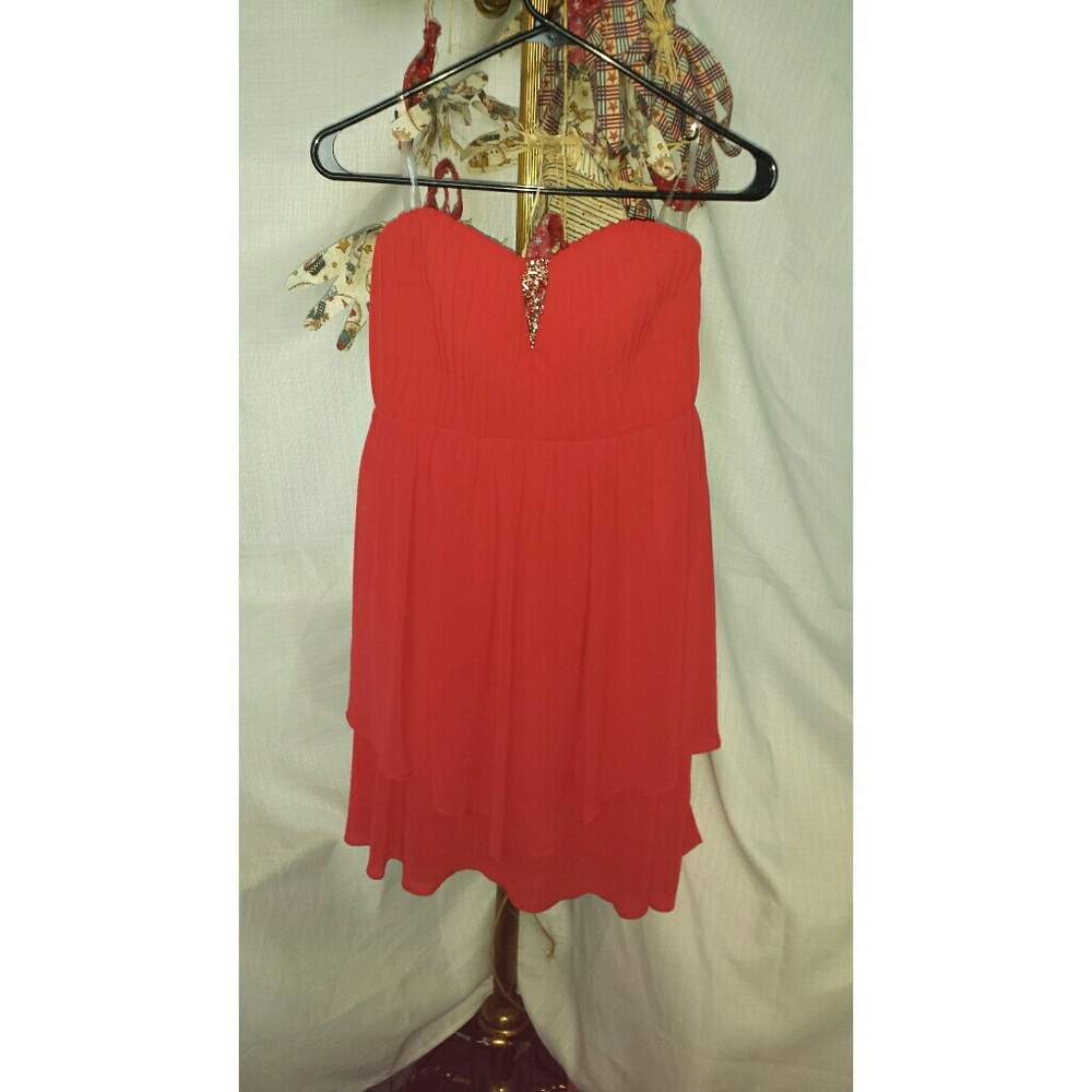 Red strapless dress